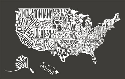 Usa Map United States Of America With Text State Names Stock Vector
