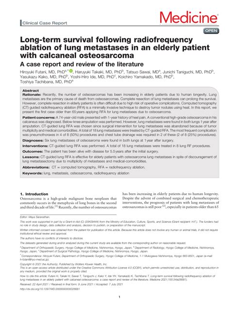 Pdf Long Term Survival Following Radiofrequency Ablation Of Lung