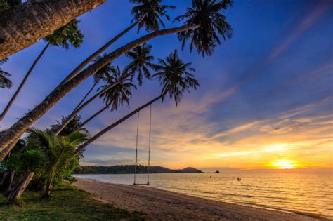 Colorful Sunset On Tropical Beach In Koh Mak Island Trat Province Thailand Premium Photo