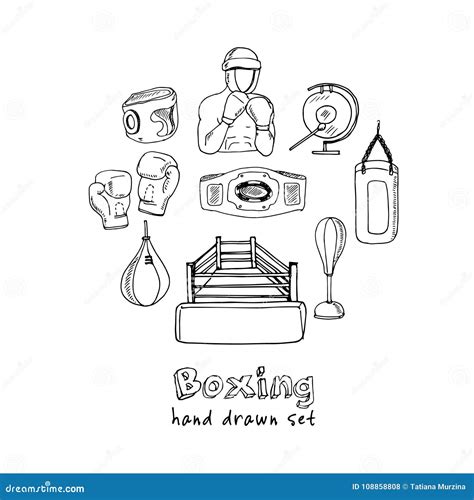 Hand Drawn Doodle Boxing Set Stock Vector Illustration Of Creative