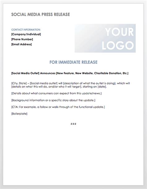 Word Press Release Template