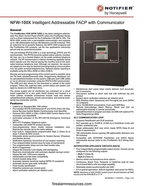 Notifier Nfw X Intelligent Addressable Facp With Communicator Fire Alarm Resources Free
