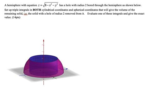 Solvedhemisphere With Equation 2 I8 X2 Y Has A Hole With Radius 2
