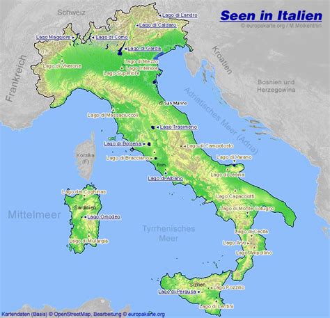 Auf dieser italien karte sehen sie alle regionen und wichtige städte in italien. Seen in Italien - Karte mit den italienischen Seen