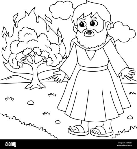 Moisés y Burning Bush para colorear página para niños Imagen Vector de