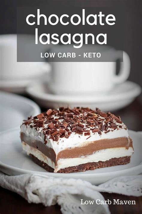 Low carb chocolate pie that has a silky smooth sugar free chocolate pudding filling in a melt in your mouth almond flour and butter crust. Chocolate lasagna, also called chocolate lush, is a ...