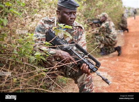 A Cameroon Army Soldier Pulls Security During A Patrol As Part Of A
