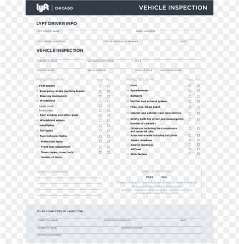 Lyft Inspection Form Printable Chicago