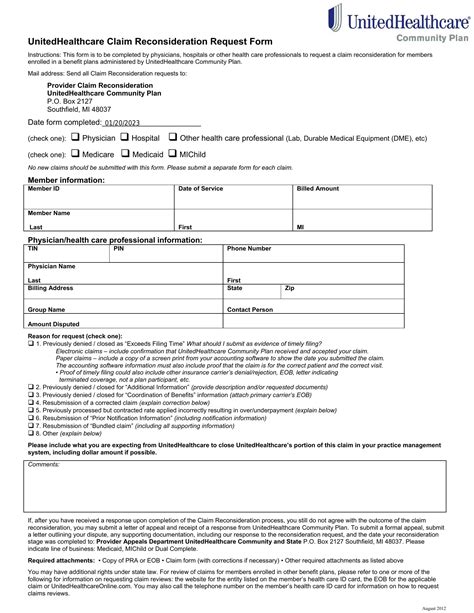 United Healthcare Claim Form Fill Out Printable PDF Forms Online