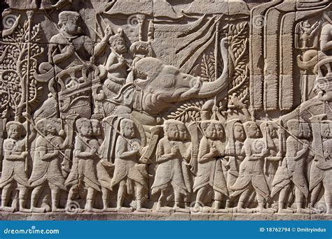 Carving On Temple Wall Angkor Cambodia Stock Photo Image Of Army