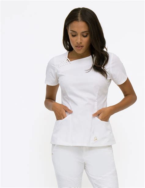 The Asymmetric Top White Medical Outfit Nurse Fashion Scrubs