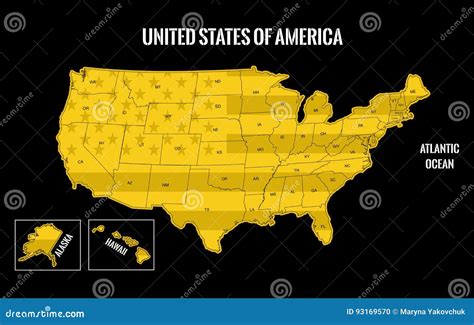 Usa Map Gold Stock Vector Illustration Of Texas Alaska 93169570