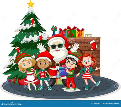 Children Celebrating Christmas With Santa Claus Stock Vector