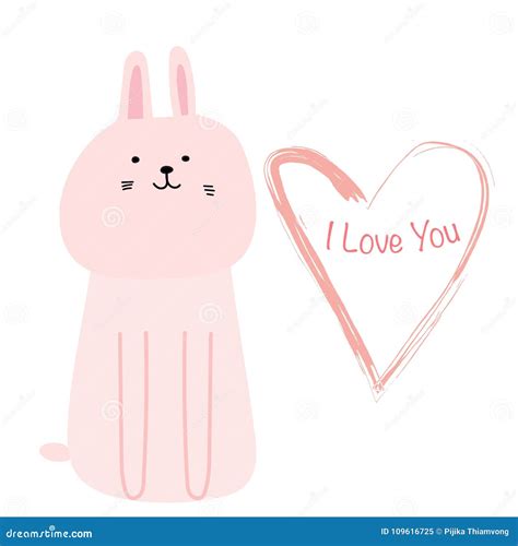 Cute Bunny With I Love You Typography Card Hand Draw Cute Card Vector