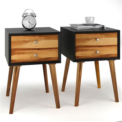 Gymax 2pcs Wooden Nightstand Mid Century End Side Table Living Room W2