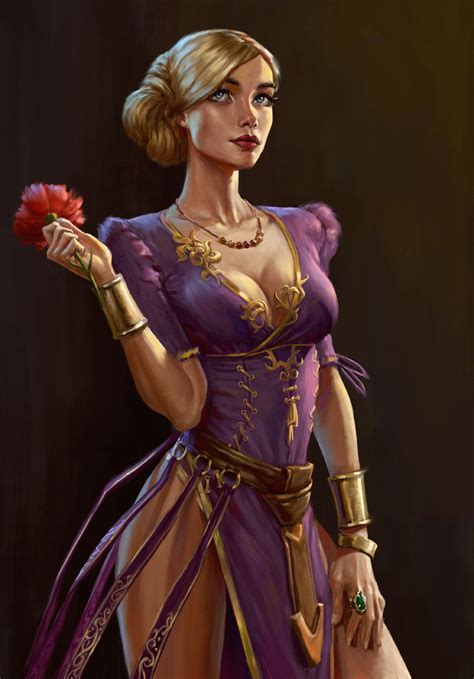 Artstation Red Flower Nikita Volobuev Fantasy Art Women Female Character Design Female