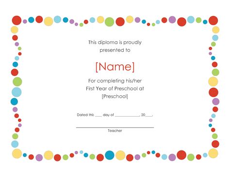 I created these cute little diplomas as a fun way to congratulate children on finishing. Preschool Award Certificate Style 2 Word Template | Graduation certificate template, Preschool ...
