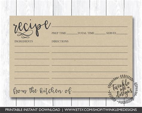 Recipe Card Printable Bridal Shower Recipe Cards Place Cards