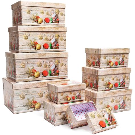 10 Pack Nesting Christmas T Boxes With Lids For Presents Decorative
