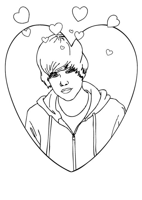 Justin Bieber With Hearts Coloring Page - Free Printable Coloring Pages