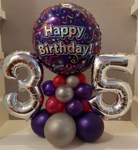 35th Birthday Balloon Arrangement In Purple Pink And Silver Birthday