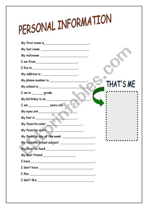 Personal Information Esl Worksheet By Taimesquita