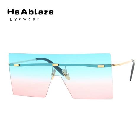 hsablaze eyewear oversized women rimless sunglasses fashion men retro vintage square gradient