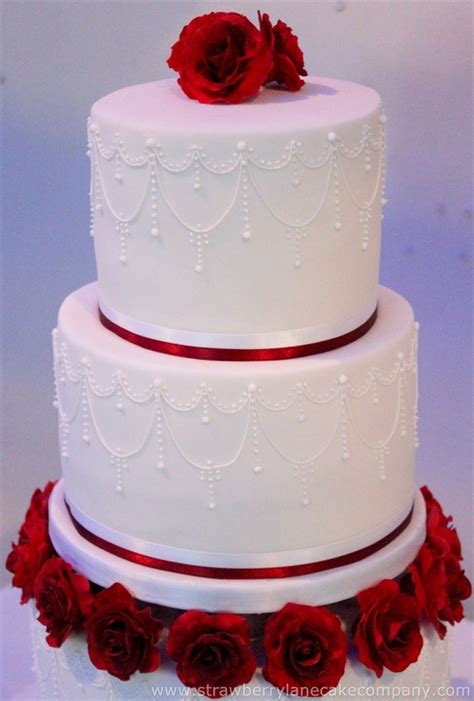 Roses And Piped Detail 3 Tier Wedding Cake