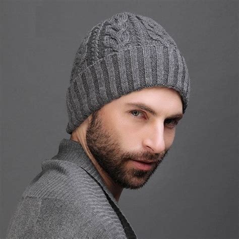 100 Wool Cashmere Men Winter Hat Knit Skullies Beanies Hats Male