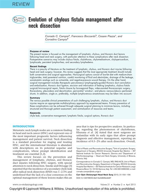 Pdf Evolution Of Chylous Fistula Management After Neck Dissection