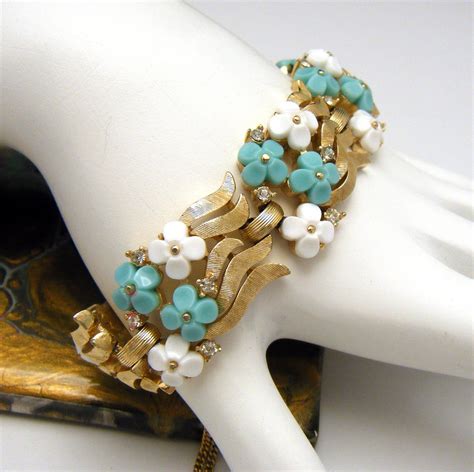 Crown Trifari Bracelet White Turquoise Lucite Forget Me Not Etsy