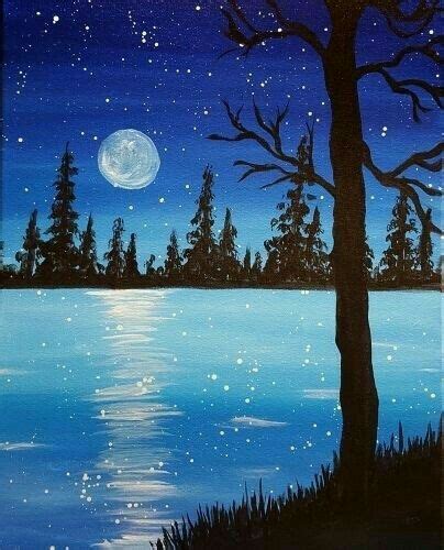 Night Painting Landscape Paintings Acrylic Beginner Painting