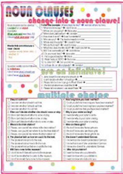 We use noun clauses with question words for information questions (not yes/no questions). English teaching worksheets: Noun clauses