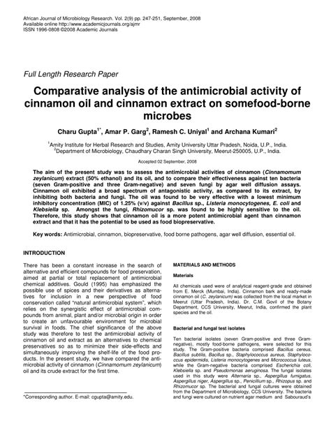 Pdf Comparative Analysis Of The Antimicrobial Activity Of Cinnamon