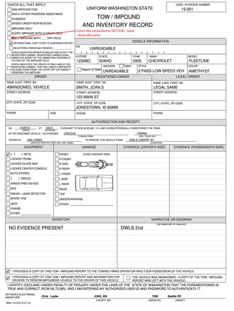 Police Vehicle Inventory Form Fill Online Printable Fillable Blank