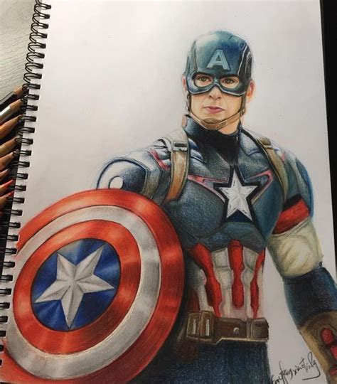 Captain America Amazing Realistic Drawing Using Color Pencils
