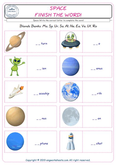 Space Printable English Esl Vocabulary Worksheets Eng