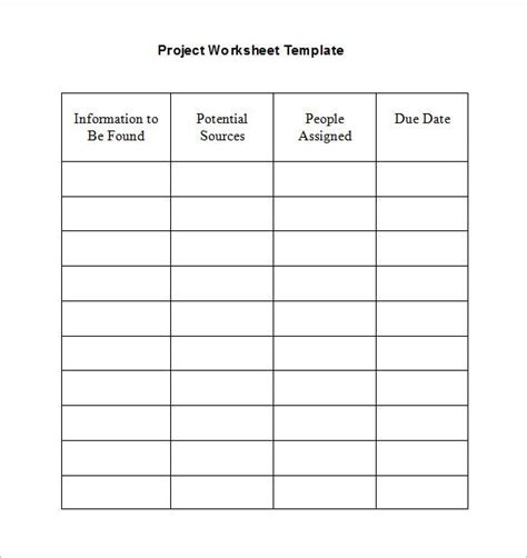 5 Project Worksheet Templates Word