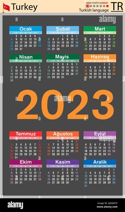Turkish Vertical Pocket Calendar For 2023 Two Thousand Twenty Three