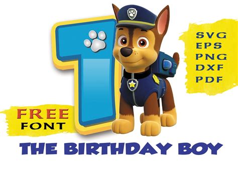 Paw Patrol 1st Year Birthday Boy Svg Png Chase Dog Cricut Vector First