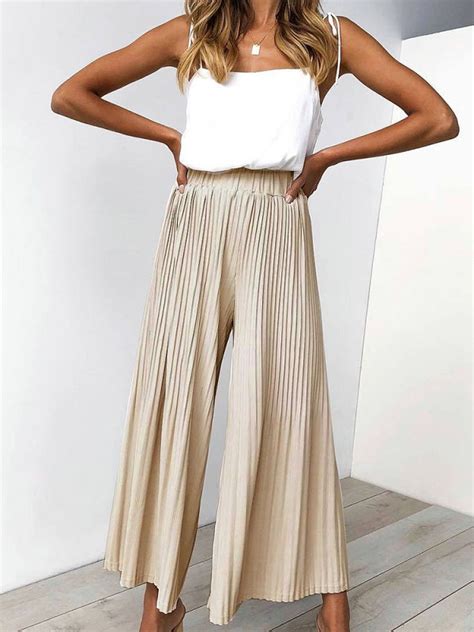 Casual Pleated Solid Color Elastic Waist Trouser Pants Td Mercado
