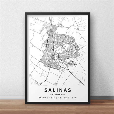 Printable Map Of Salinas Ca Greater Bay Area California Usa Etsy