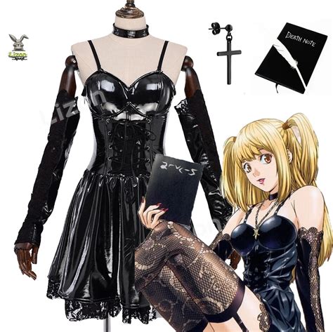 Anime Death Note Misa Amane Cosplay Costumes With Necklace Black Pu Leather Dress Women Sexy