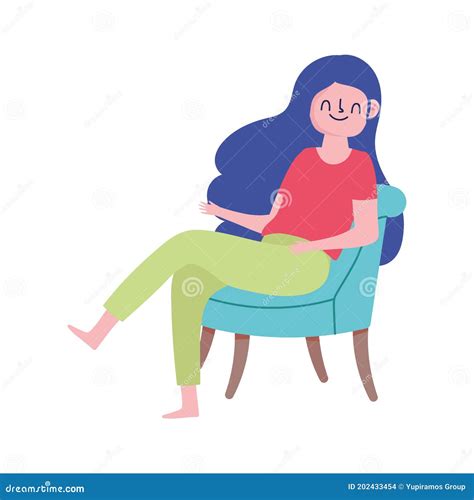Happy Girl Sitting On Chair Isolated White Background Stock Vector