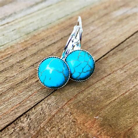 Natural Turquoise Gemstone Earrings Lever Back Earrings Etsy