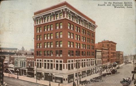 Business Section Fourth And Sycamore Streets Waterloo Ia Postcard