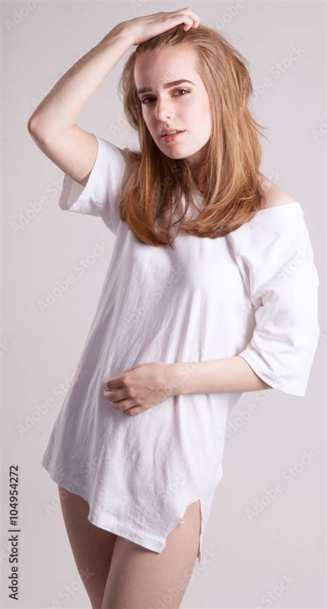 Sexy Woman Wearing Only Tee Shirt Stock Photo Adobe Stock