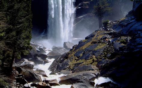 Wallpaper Trees Landscape Waterfall Rock Nature Mist Yosemite