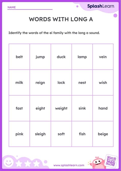 Long A Vowel Sound Worksheets For 1st Graders Online Splashlearn