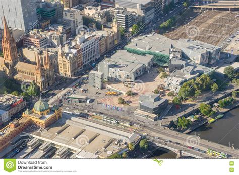Aerial View Of Federation Square And Melbourne Cityscape Editorial